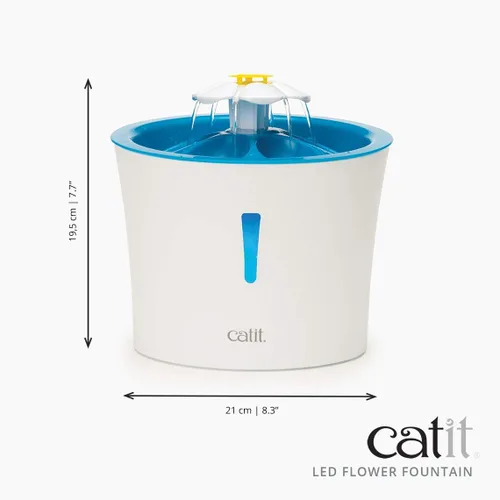Vista 10 de Catit Fuente de flores LED con filtro de triple acción, fuente de agua potable para gatos, 3 L