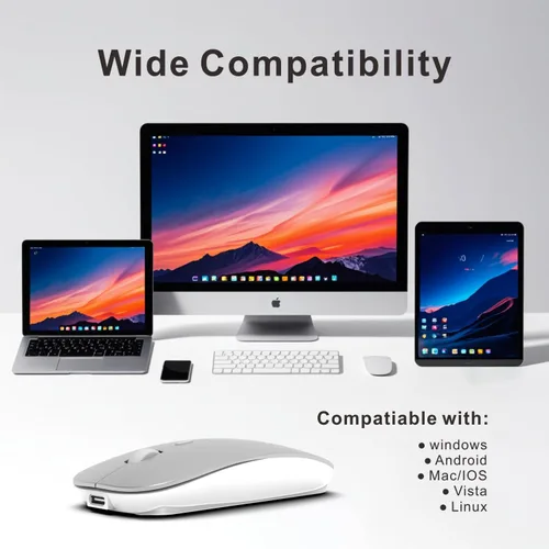 Vista 5 de HOTDREAM Ratón recargable Bluetooth para iPad Air/iPad Pro, portátil, tableta, iPhone/PC, (no para Mac, MacBook), color plateado