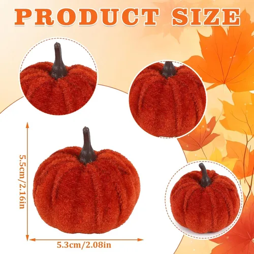 Vista 2 de 16 PCS Fall Autumn Artificial Velvet Pumpkins Mini Faux Pumpkins