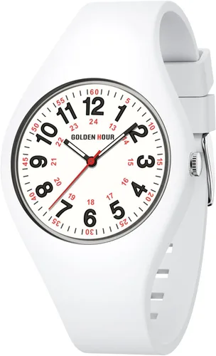 Vista 14 de GOLDEN HOUR Relojes deportivos impermeables analógicos unisex para enfermeras, profesionales médicos, estudiantes, esfera militar brillante y fácil