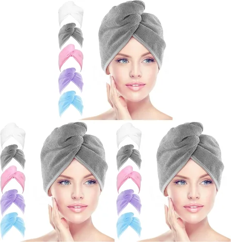 Vista 13 de AIDEA - Toalla para el cabello, paquete de 5 toallas absorbentes de secado rápido de 26 x 10 pulgadas Microfiber Hair Towel for Curly & Long Hair