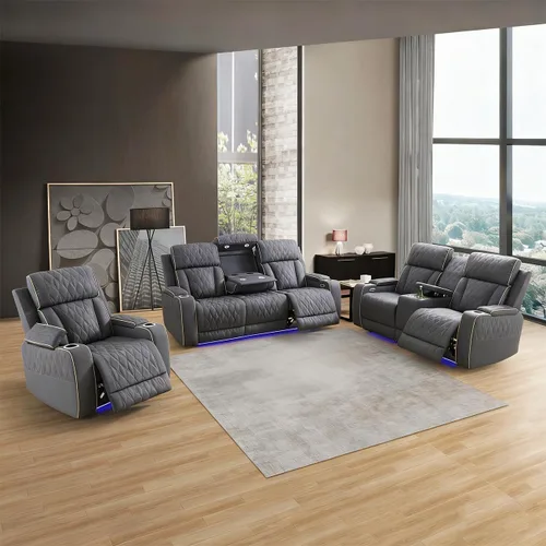 Vista 22 de Sofá reclinable individual eléctrico para muebles de sala de estar, silla reclinable de cuero con luces LED, puertos USB, almacenamiento oculto