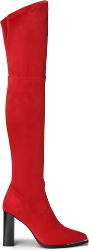 Vista 2 de DREAM PAIRS Botas por encima de la rodilla para mujer, con puntera cuadrada alta, tacón alto, largas y sexys, botas de otoño, Metálico