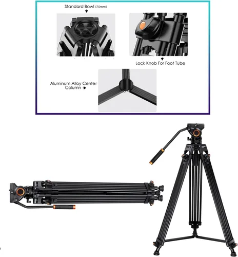 Vista 2 de Trípode profesional de aluminio de 72 pulgadas para Panasonic HC-VX981K (cabeza fluida)