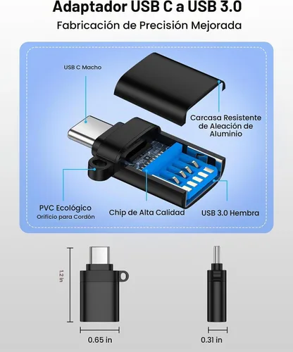 Vista 3 de Adaptador USB C a USB, USB C hembra a USB macho adaptador para iPhone Negro