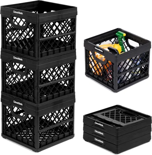 Vista 10 de CleverMade Caja de almacenamiento plegable para leche, roja, 1 unidad - 25L (6 galones) Contenedores apilables, capacidad de 50 libras por Rojo