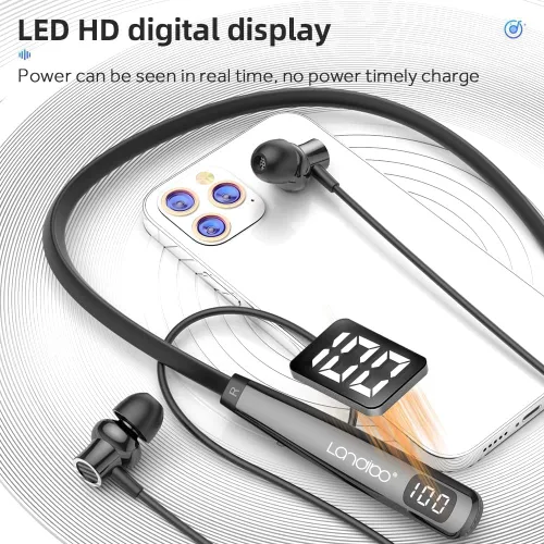 Vista 5 de LANDIBO Auriculares inalámbricos impermeables para deportes con 100 horas de tiempo de reproducción, auriculares Bluetooth con micrófono, reducción