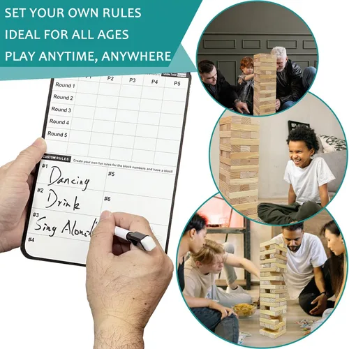 Vista 4 de Juego gigante de torre de caída, juegos al aire libre para niños y adultos, juego de torre de bloques de madera para patio (grande-1.87 pies)