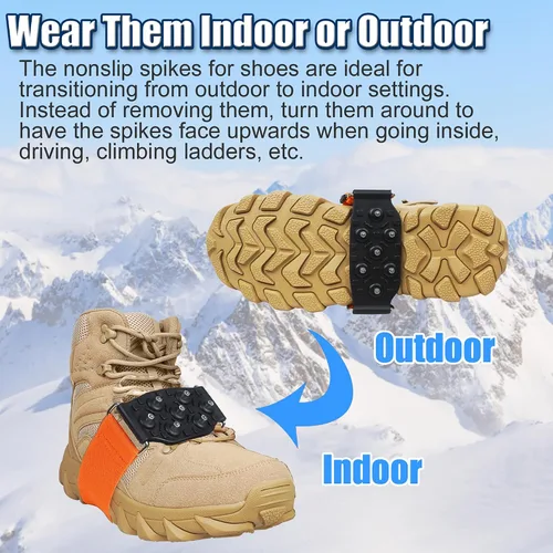 Vista 4 de Tacos de hielo de tracción de nieve para botas y zapatos, suela media, crampones antideslizantes con correas ajustables, 7 tacos de tungsteno