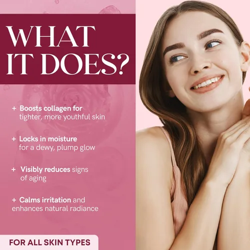 Vista 4 de Suero facial de colágeno con rosa, reafirma la piel, aumenta la hidratación, alivia la sequedad, probado por dermatólogos, antienvejecimiento