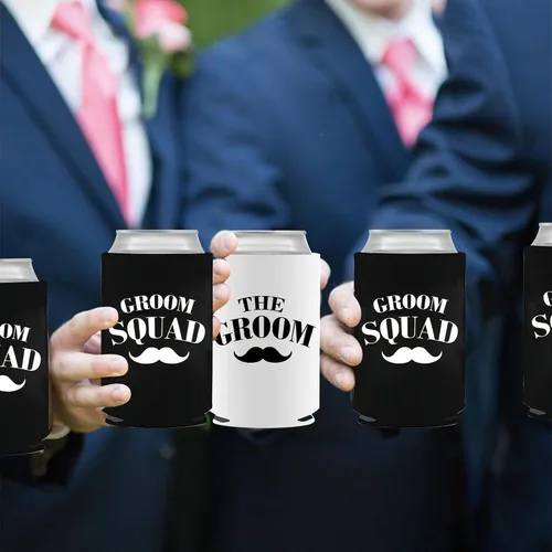 Vista 7 de PartyGifts&Beyond Paquete de 7 fundas enfriadoras para novios y padrinos de boda para despedida de soltero o regalo de boda (barba)