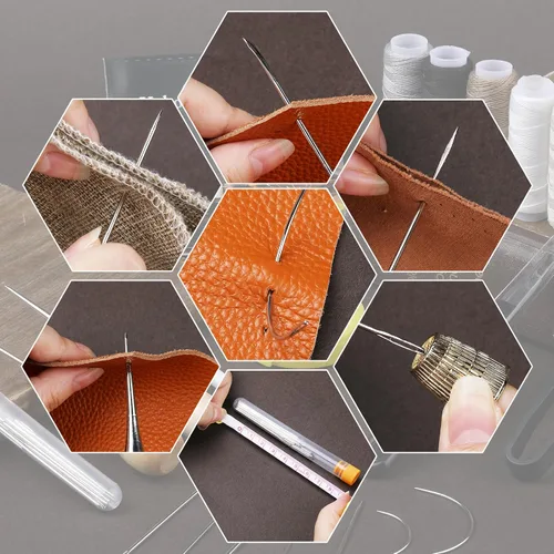 Vista 6 de BAGERLA Kit de costura de reparación de tapicería, kit de costura resistente con herramientas de punzón, desgarrador de costura, agujas de costura a