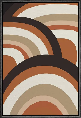 Vista 20 de bestdeal depot Lienzo enmarcado para pared, arte geométrico de sol y montaña, reflejo del mar, naturaleza, ilustraciones de área silvestre, arte