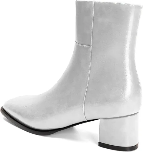 Vista 4 de Aachcol Botas de tobillo para mujer, tacón grueso medio, punta cuadrada, cierre clásico, 2 pulgadas