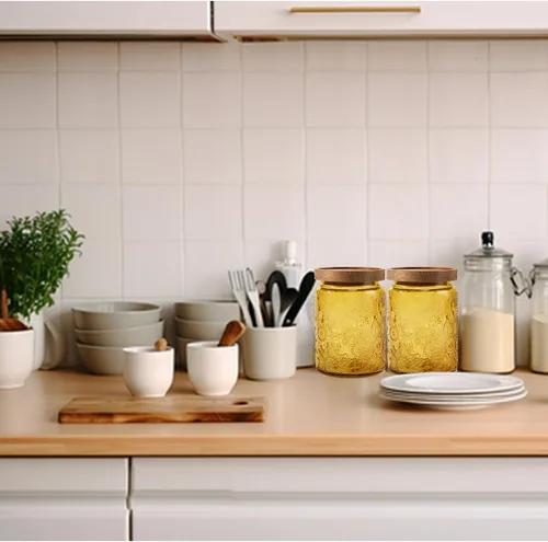 Vista 3 de Prettidecor Paquete de 2 tarros de almacenamiento de vidrio con tapa de bambú, recipientes de almacenamiento de alimentos de vidrio de cocina