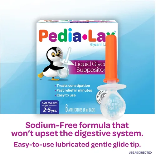 Vista 4 de Pedia-Lax Supositorios líquidos de glicerina para niños de 2 a 5 años, laxante suave para aliviar el estreñimiento para niños, 6 unidades, paquete