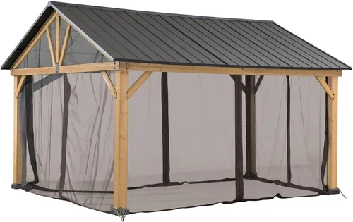 Vista 9 de SUNJOY Paneles de mosquitera de repuesto, resistentes al agua, 4 paneles para glorieta Sunjoy de 9 x 9 pies, protección de patio y patio
