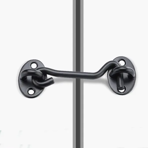 Vista 5 de Cerradura de puerta de granero, gancho de acero de 3 pulgadas y pestillo para puerta, color negro