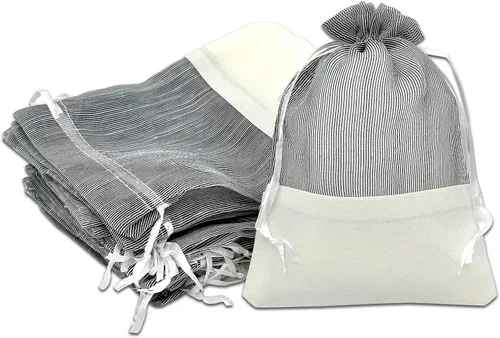 Vista 21 de TheDisplayGuys For Your Modern Living Paquete de 24 bolsas de regalo de lino y organza negra con cordones (XS 3 x 4), recuerdos de fiesta, muestras