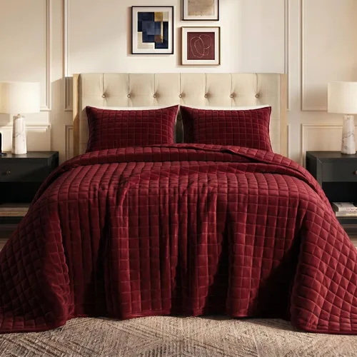 Vista 22 de Tribeca Living FLORENCEQUIKISI - Juego de acolchado Florencia, de terciopelo, sólido, tamaño grande), Negro, gemelo Ultra-Soft 260 GSM Plush