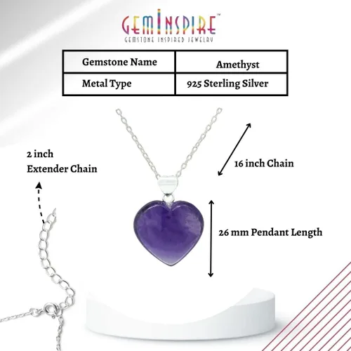 Vista 3 de Collar con colgante de corazón GemInspire para mujer, collar de gemas, colgante en forma de corazón, collar de cristal de corazón, cristal curativo