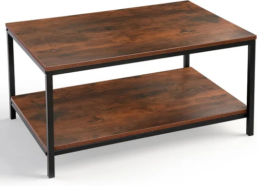 Vista 10 de SUPER DEAL - Mesa de café industrial de 2 niveles con estante de almacenamiento para apartamento pequeño, sala de estar, mesa auxiliar rectangular