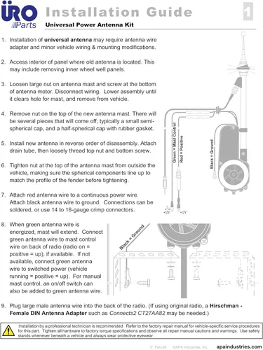 Vista 6 de URO Parts AUTA2050 Kit de Antena Eléctrica, Antena Eléctrica Universal con Mástil Cromado; incluye herrajes de montaje y conectores eléctricos; Se
