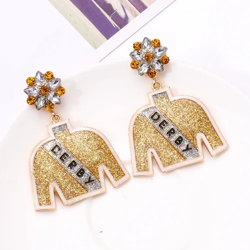 Vista 4 de Aretes de traje de equitación Derby con purpurina de cristal, aretes colgantes para mujer