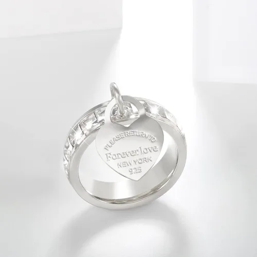 Vista 3 de JINHUI Anillo de compromiso de eternidad para novia, anillo de compromiso con circonita cúbica y dije de corazón colgante