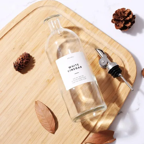 Vista 7 de Molimoli Dispensador de aceite y vinagre con boquilla de vertido de metal, dispensador de botellas de vidrio para cocina Vertedores de acero