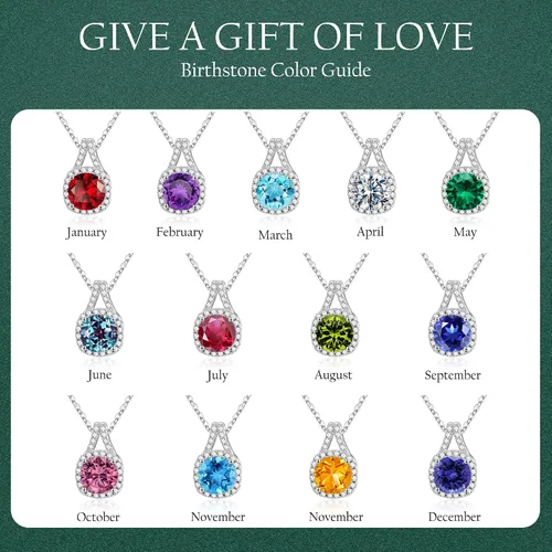Vista 7 de IEFRICH Sterling Silver Birthstone Necklace for Women Girls, Glittering Birthstone Necklace for Women Teen Girls Silver Jewelry Anniversary Birthday