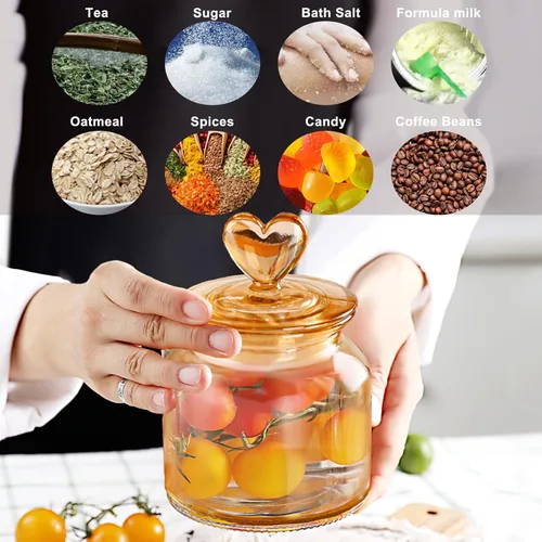 Vista 11 de BigNoseDeer Tarros de vidrio en forma de corazón de 22 onzas con tapa hermética para cocina, recipientes de almacenamiento de alimentos, contenedor