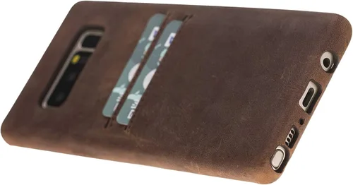 Vista 4 de HARDISTON Funda de piel auténtica hecha a mano para Samsung Galaxy Note 8, funda a presión con 2 ranuras para tarjetas de crédito, carga Marrón