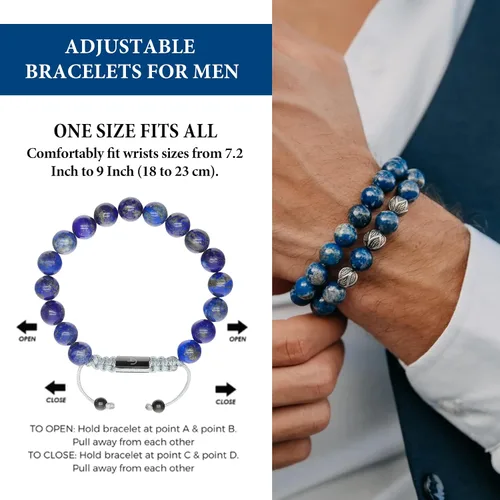 Vista 4 de Pulsera de cuentas para hombre Usuario con nombre, fama, fortuna y dinero 100% natural envuelto Pulsera de cuentas de piedras preciosas