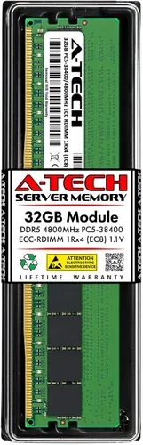 Vista 51 de A-Tech 16GB DDR5 4800MHz PC5-38400 ECC RDIMM 1Rx8 (EC8 10x4) Rango único 1.1V ECC Registrado DIMM 288-Pin Módulo de actualización de memoria RAM
