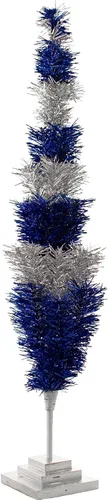 Vista 5 de Cepillo artificial en capas de oropel azul y plateado con soporte incluido (36 pulgadas)