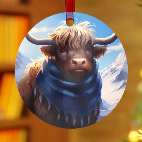 Vista 9 de Baby Highland Cow - Adorno de Navidad familiar (3.5 pulgadas), coleccionable para árbol o adornos colgantes de automóvil