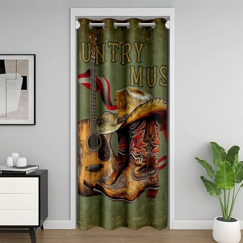 Vista 34 de Castle Fairy Cowboy Boots Door Curtain for Doorways Privacy Bohemia Musical Guitar Doorway Curtain Western Rustic Cowgirl All Season Blackout