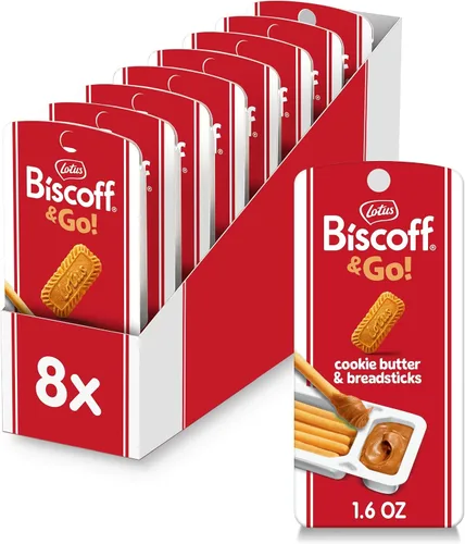 Vista 11 de Lotus Biscoff - Mantequilla de galleta para untar, cremosa, no transgénica, vegana Sweet spread dip with breadsticks – vegan, no added colours or