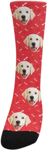 Vista 2 de Calcetines personalizados con foto de la mascota, huellas de pisadas de gato y perro, patas, huesos, calcetines largos con imagen para hombres