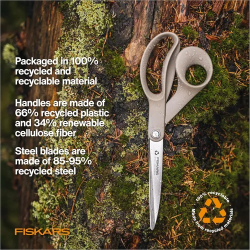 Vista 3 de Fiskars Tijeras de tela reciclada de 9 pulgadas - Tijeras de artesanía sostenibles y afiladas para costura - Corte de tela - Beige
