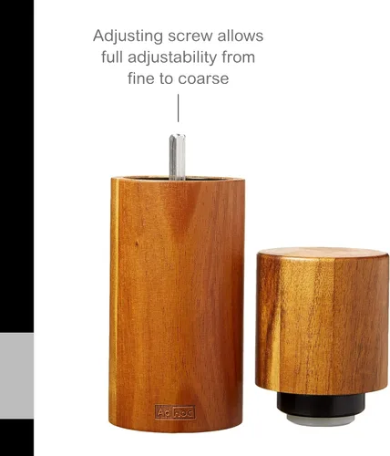 Vista 3 de AdHoc Molinillo de sal y pimienta de madera de acacia, molinillo de mano ajustable para sal y pimienta, molinillo manual recargable para especias