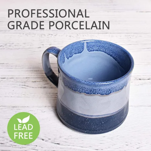 Vista 3 de Bosmarlin Taza de café grande de cerámica, taza de té grande para la oficina y el hogar, 21 onzas, apta para lavavajillas y microondas, 1 unidad Azul