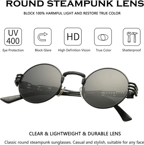 Vista 3 de DeBuff Gafas de sol retro redondas steampunk hippie