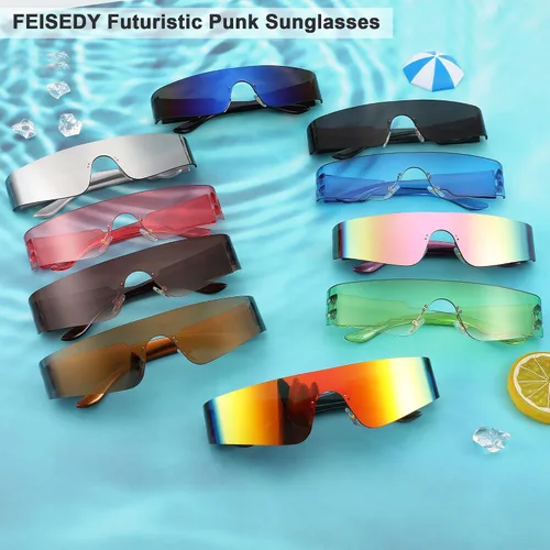 Vista 6 de FEISEDY Gafas de sol futuristas punk sin montura de una pieza, gafas de sol Miorred Shades para mujeres y hombres B2927