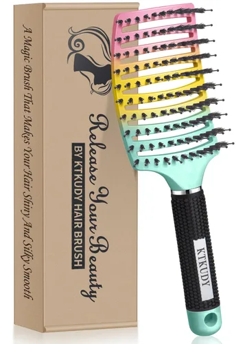 Vista 18 de KTKUDY Cepillo para desenredar con cerdas de jabalí, cepillo para hacer el cabello más brillante y saludable, cepillo desenredante curvo y ventilado
