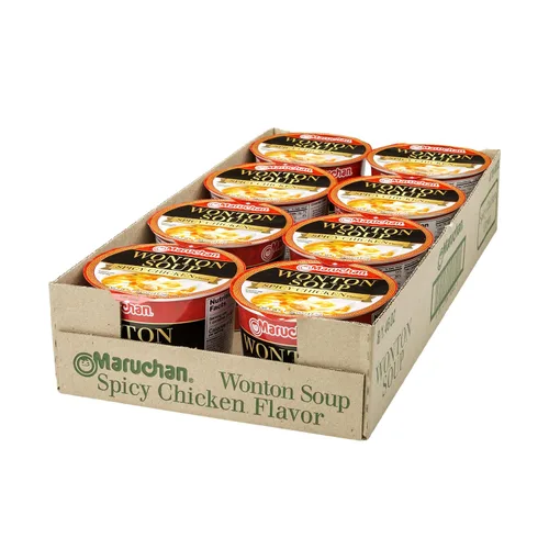 Vista 3 de Maruchan Wonton - Tazón para microondas con sabor a pollo picante y picante, paquete de 8