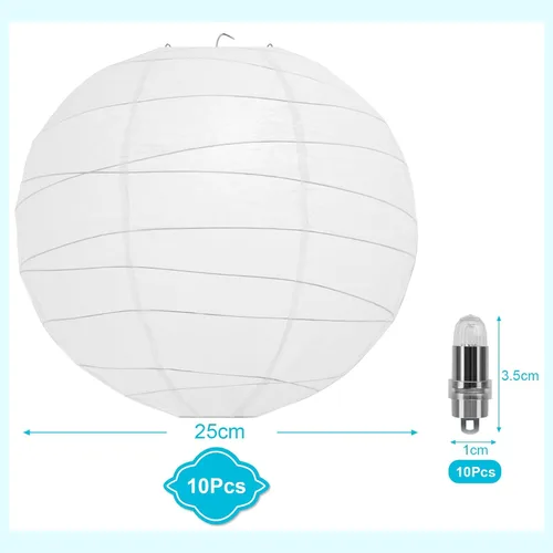 Vista 2 de LIHAO Faroles de papel blanco de 10 pulgadas con luces, linternas chinas decorativas para decoración de fiestas, bodas, aniversarios, cumpleaños