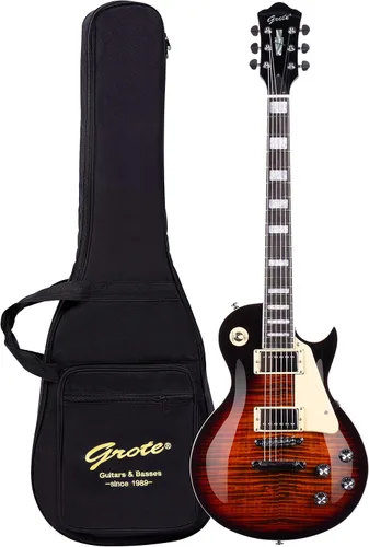 Vista 21 de Grote Guitarra eléctrica de cuerpo sólido LPYS-006 Maple Neck Ideal para todos los niveles con Gigbag (marrón antiguo)