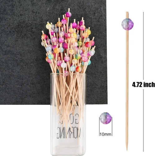 Vista 2 de ALINK Paquete de 100 palillos de cóctel, palillos de dientes de perlas coloridas para aperitivos, pinchos de madera para alimentos, bebidas, fiestas